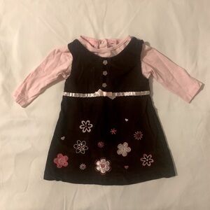 Sweet Corduroy Chocolate Brown Sleeveless Dress Pink Onesie Size 12 Month